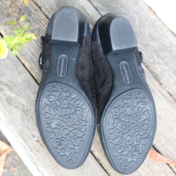 Comfortiva Black Stamped Leather & Suede Memory Foam Mary Jane Heels Sz 7 - Picture 10 of 10